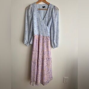 Ann Taylor Long Sleeve Floral Dress in Blue and Purple